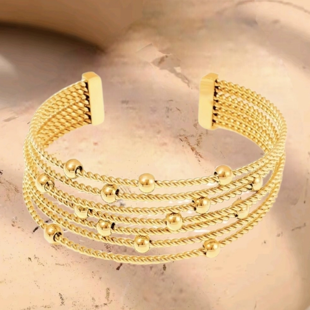 New ANTHRO 18k Gold Ss Multi-Strand Beaded Adjustable Fit Cuff Btacelet